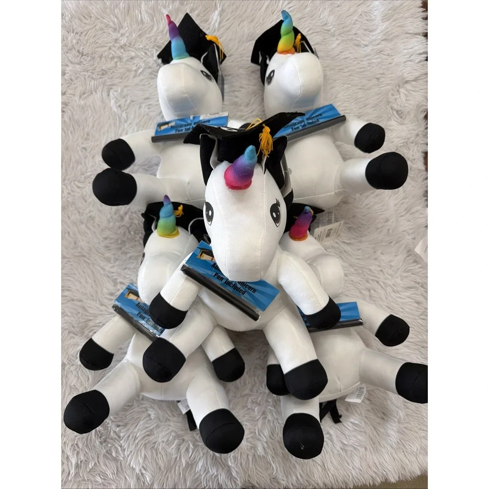 Hugger Autograph Plush Graduation Unicorn White Rainbow Horn with Pen Lot 5 New
